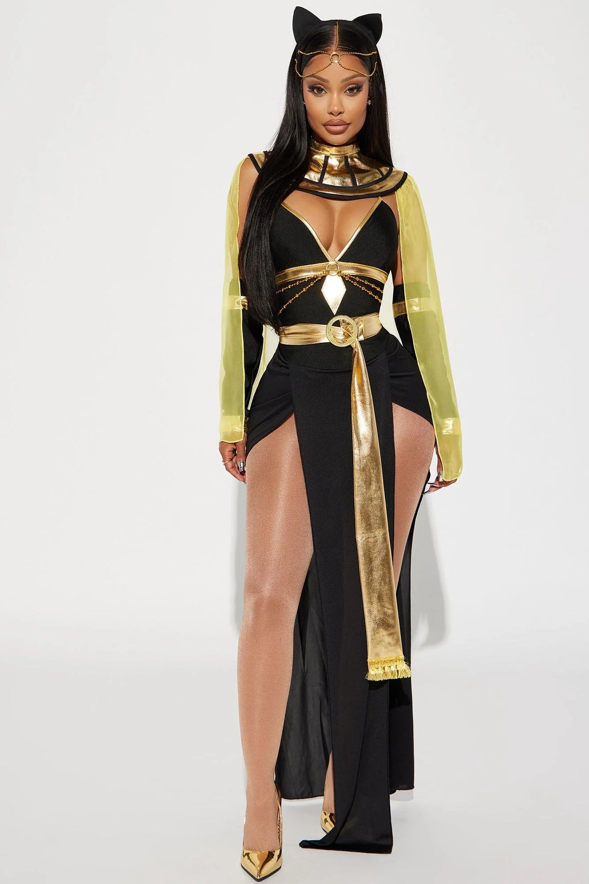 Costume Set Egyptian Queen Sheer Side-Slit 4-Piece