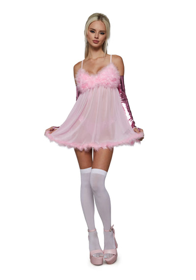 Costume Set Sheer Feather-Trim 3-Piece