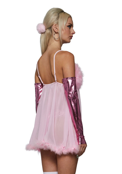 Costume Set Sheer Feather-Trim 3-Piece