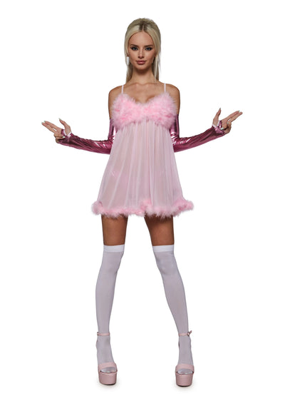 Costume Set Sheer Feather-Trim 3-Piece