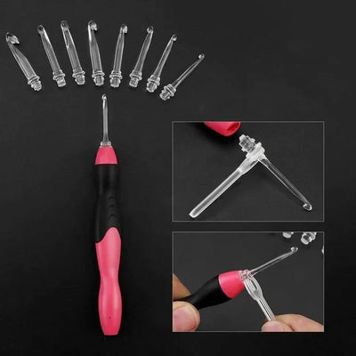 Crochet Hook Set Illuminated Tips USB Rechargeable Interchangeable Heads