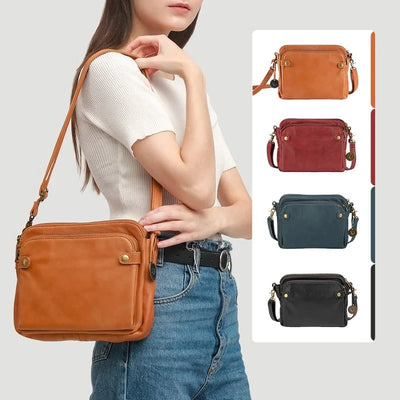 Crossbody Bag Full-Grain Leather Fits 10-Inch Tablet Multiple Compartments