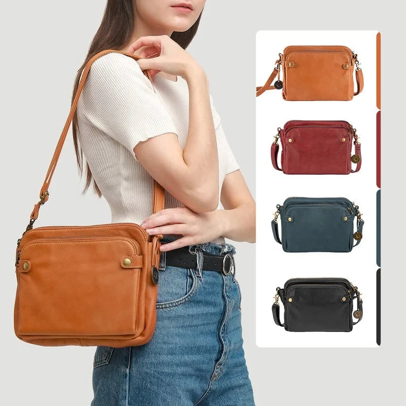 Crossbody Bag Full-Grain Leather Fits 10-Inch Tablet Multiple Compartments