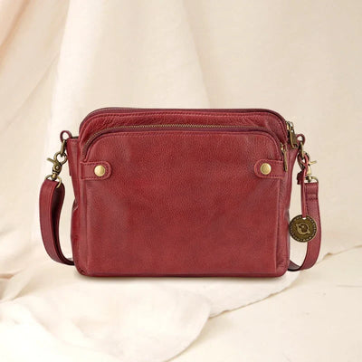 Crossbody Bag Full-Grain Leather Fits 10-Inch Tablet Multiple Compartments