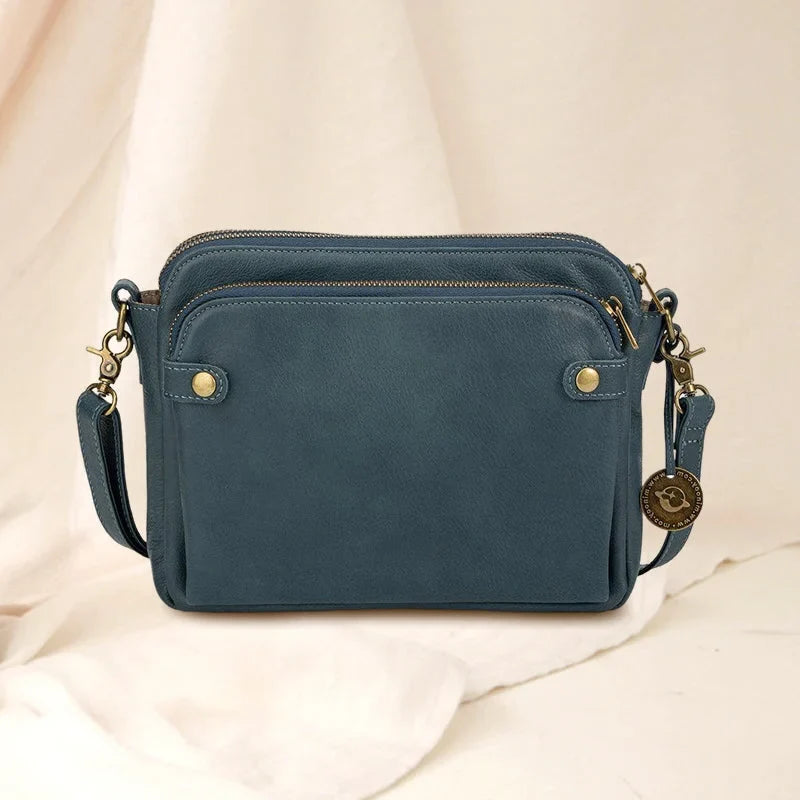 Crossbody Bag Full-Grain Leather Fits 10-Inch Tablet Multiple Compartments
