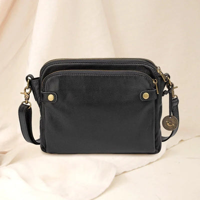Crossbody Bag Full-Grain Leather Fits 10-Inch Tablet Multiple Compartments