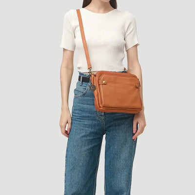 Crossbody Bag Full-Grain Leather Fits 10-Inch Tablet Multiple Compartments
