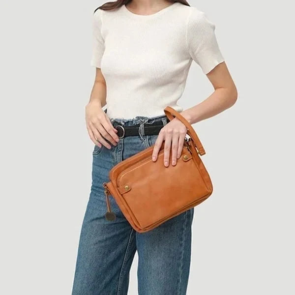 Crossbody Bag Full-Grain Leather Fits 10-Inch Tablet Multiple Compartments