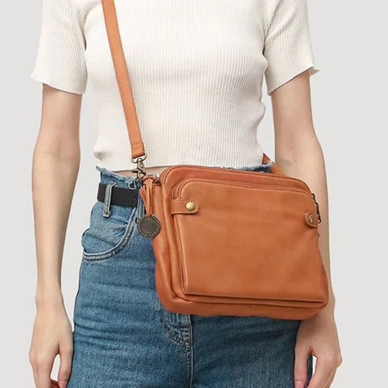 Crossbody Bag Full-Grain Leather Fits 10-Inch Tablet Multiple Compartments
