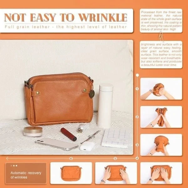Crossbody Bag Full-Grain Leather Fits 10-Inch Tablet Multiple Compartments