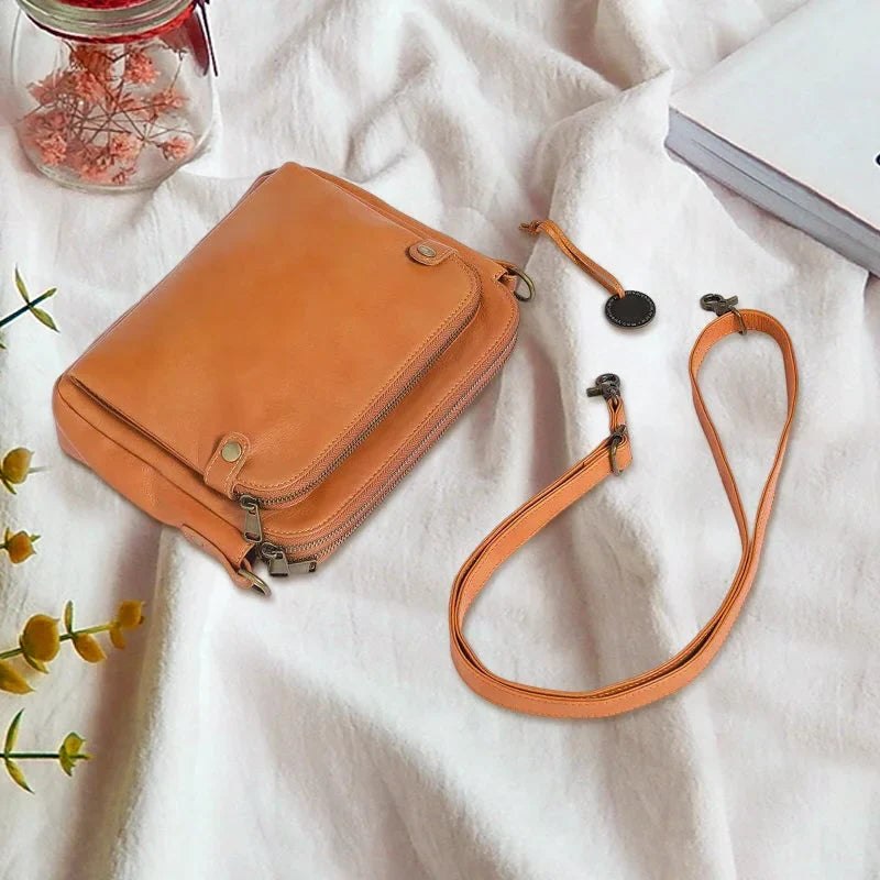 Crossbody Bag Full-Grain Leather Fits 10-Inch Tablet Multiple Compartments