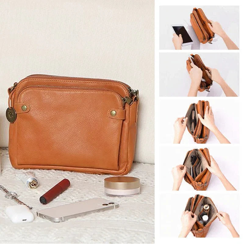 Crossbody Bag Full-Grain Leather Fits 10-Inch Tablet Multiple Compartments