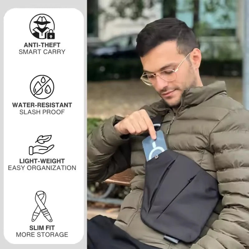 Crossbody Bag RFID-Blocking Cut-Resistant Strap Water-Repellent Fabric