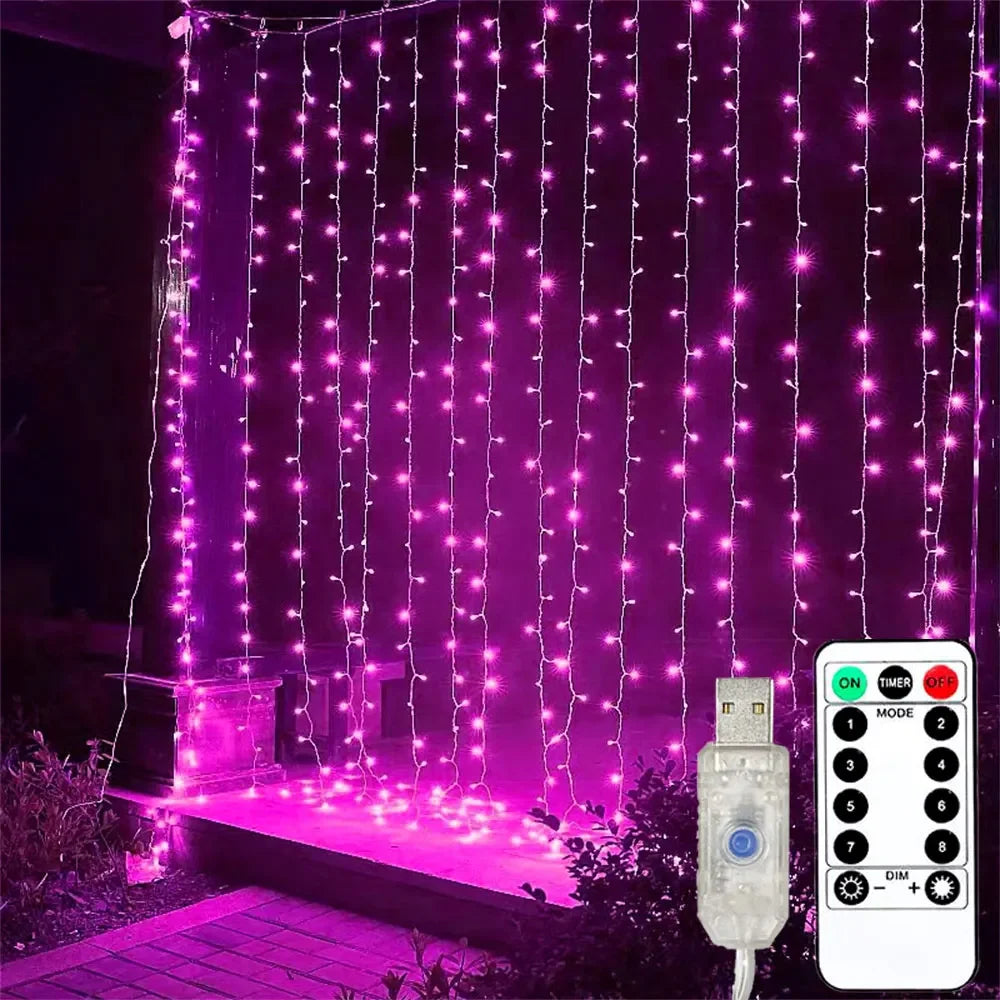 Curtain Lights LED USB-C Powered 8 Modes with Remote Control