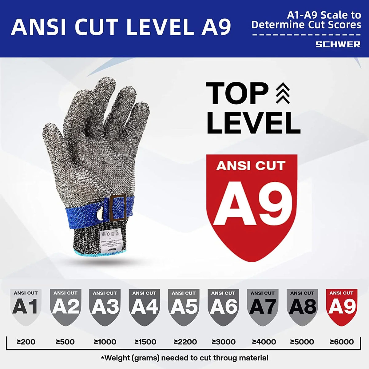 Cut-Resistant Glove Stainless Steel Mesh ANSI A9
