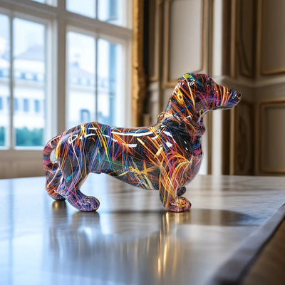 Dachshund Statue Vibrant Multicolor Stable Base