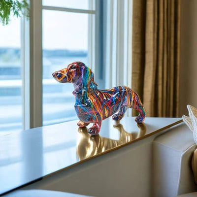 Dachshund Statue Vibrant Multicolor Stable Base