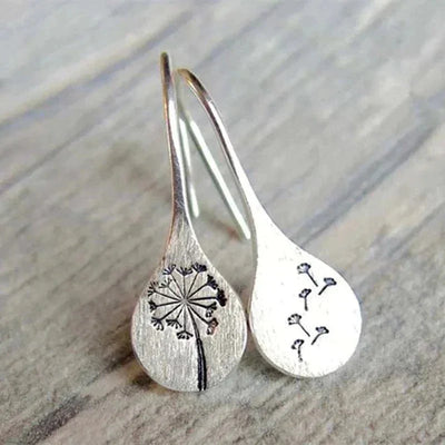 Dangle Earrings Sterling Silver Tarnish-Resistant Dandelion Teardrop Design