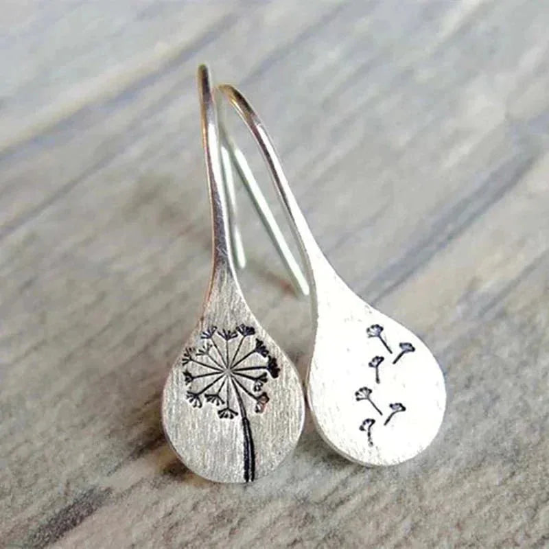 Dangle Earrings Sterling Silver Tarnish-Resistant Dandelion Teardrop Design