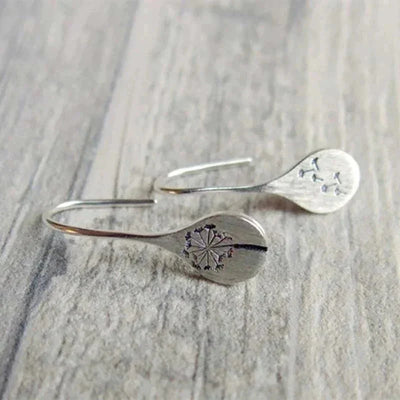 Dangle Earrings Sterling Silver Tarnish-Resistant Dandelion Teardrop Design