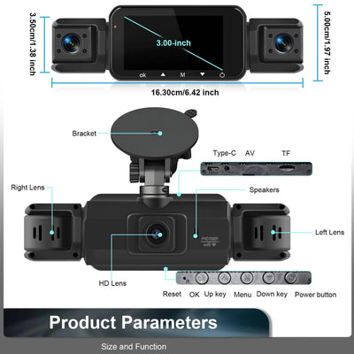 Dash Cam 4-Channel Infrared Night Vision WiFi App Viewing