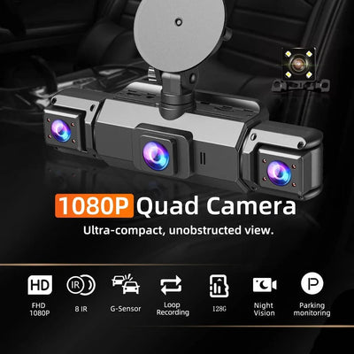 Dash Cam 4-Channel Infrared Night Vision WiFi App Viewing