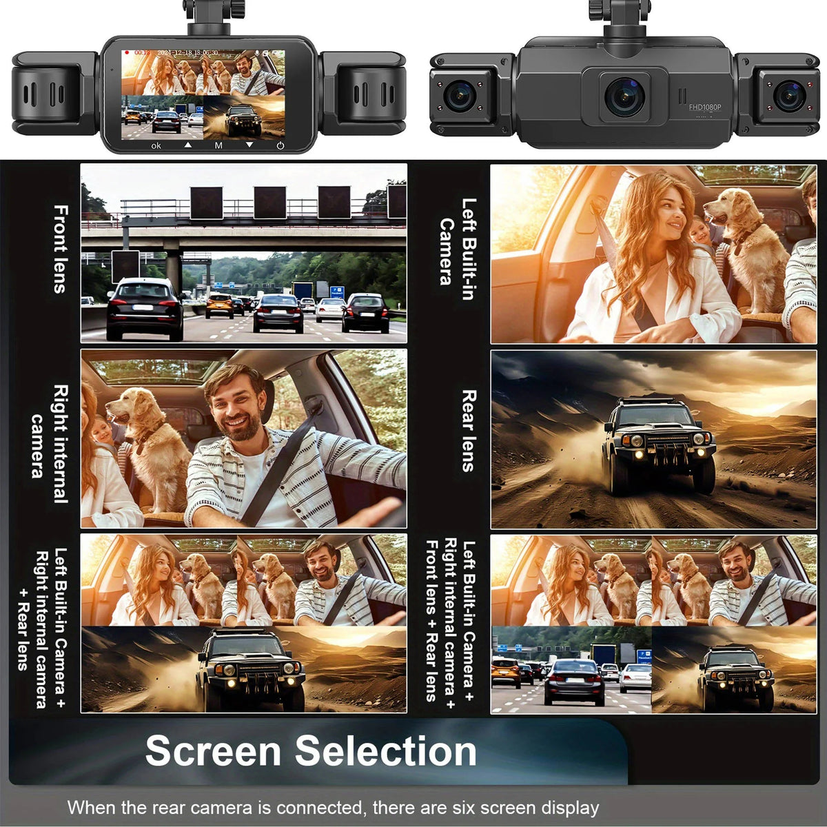 Dash Cam 4-Channel Infrared Night Vision WiFi App Viewing