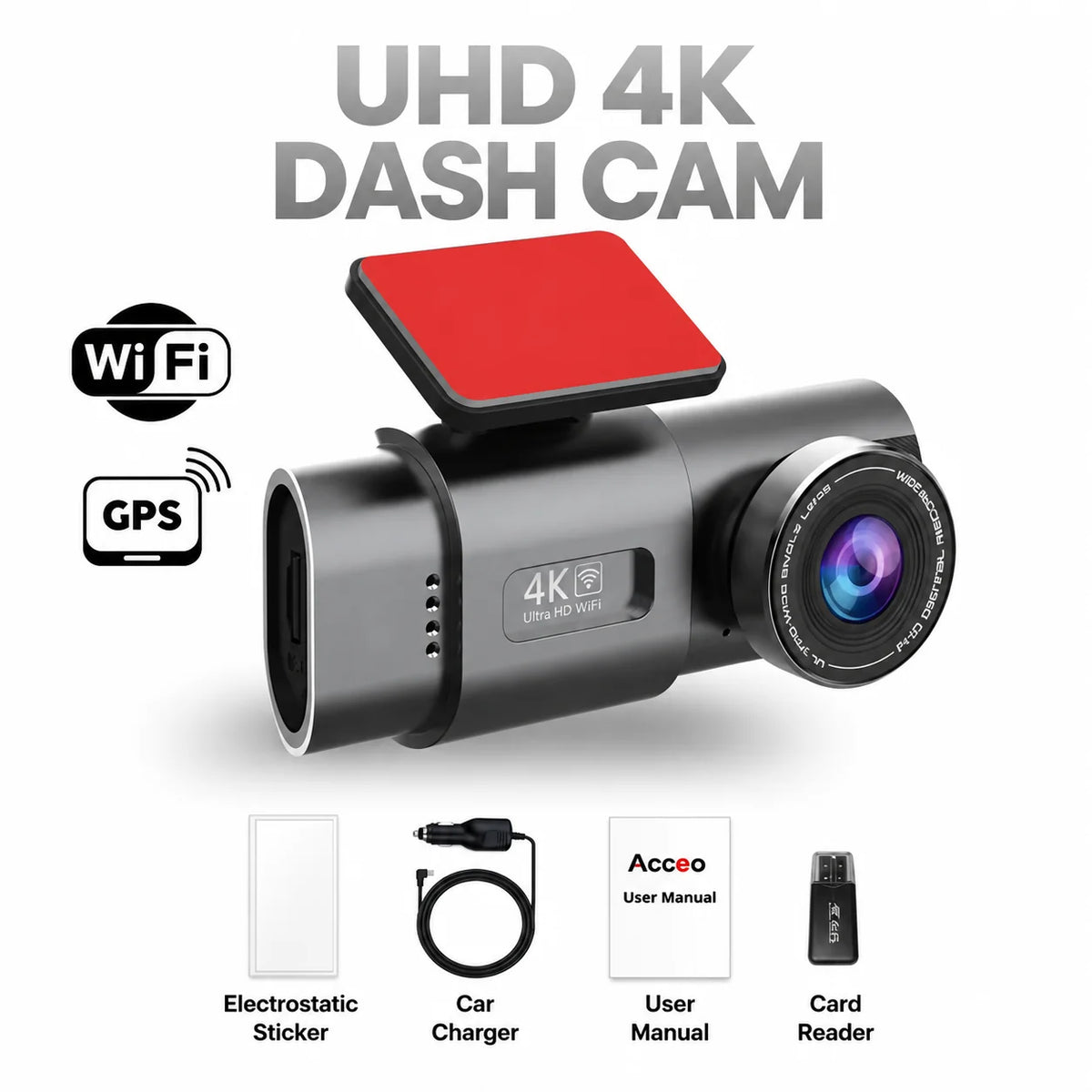 Dash Cam Dual-Lens 4K Front & Full HD Rear