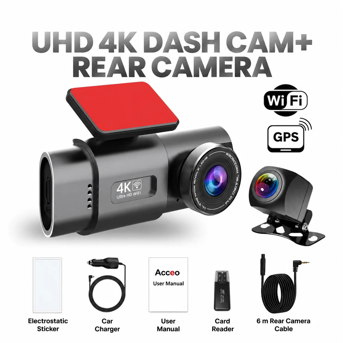 Dash Cam Dual-Lens 4K Front & Full HD Rear