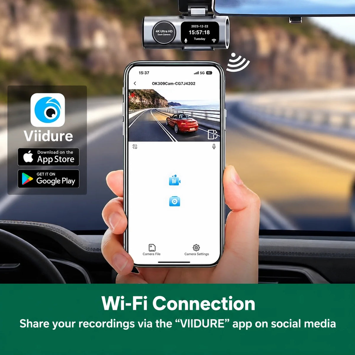 Dash Cam Dual-Lens 4K Front & Full HD Rear