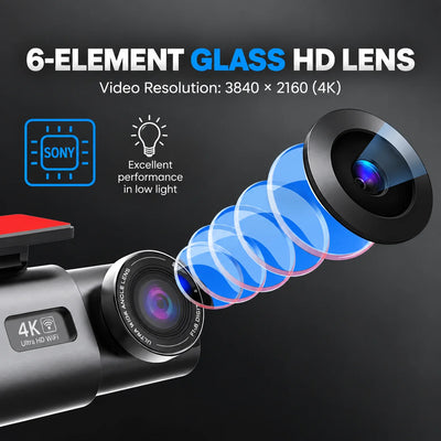 Dash Cam Dual-Lens 4K Front & Full HD Rear