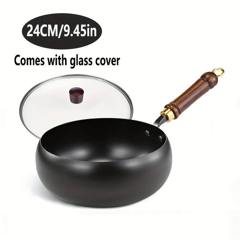 Deep Frying Pan Glass Lid & Long Handle