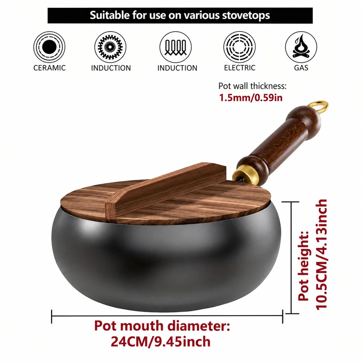 Deep Frying Pan Glass Lid & Long Handle