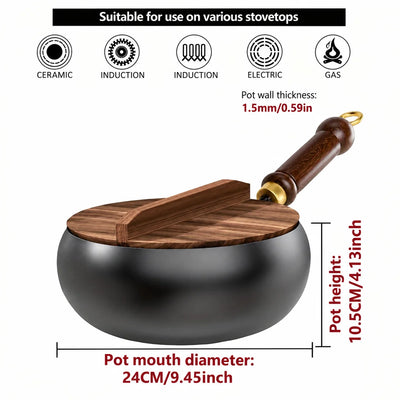 Deep Frying Pan Glass Lid & Long Handle