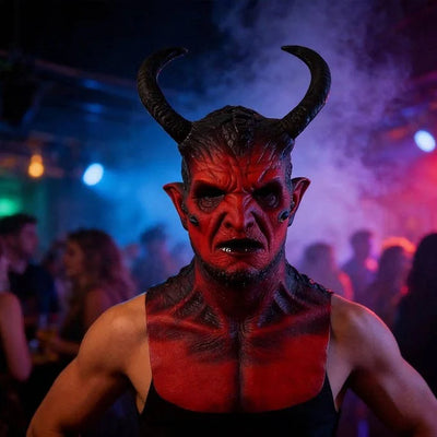 Demon Mask Odorless Latex Hand-Painted Horned Design Soft Lining