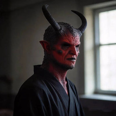 Demon Mask Odorless Latex Hand-Painted Horned Design Soft Lining