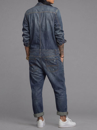 Denim Jumpsuit Lightweight Cotton Utility Pockets Relaxed Fit