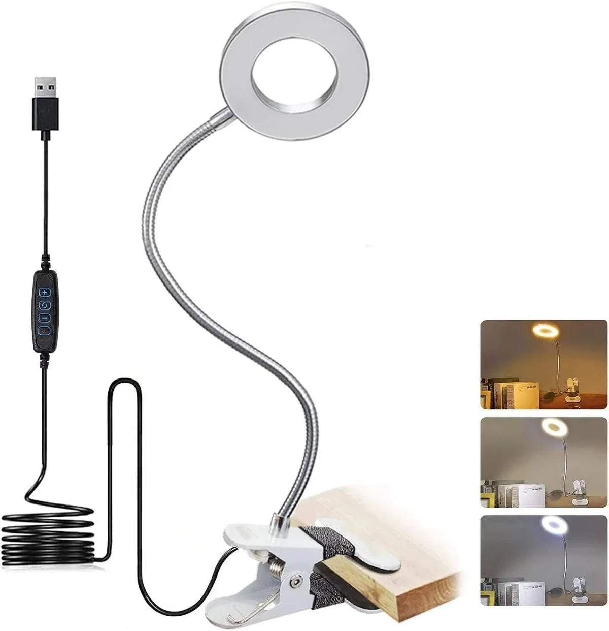 Desk Lamp Clamp-On 360° Gooseneck USB-Powered LED