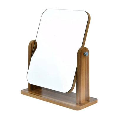 Desk Mirror 360 Degree Rotatable Natural Wood