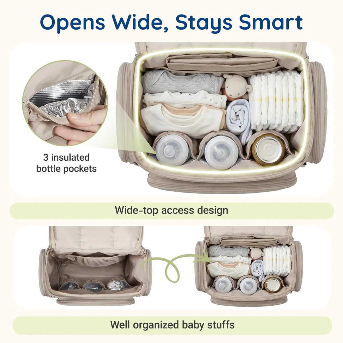 Diaper Backpack Insulated Bottle Pockets Divided Interior Stroller Loops