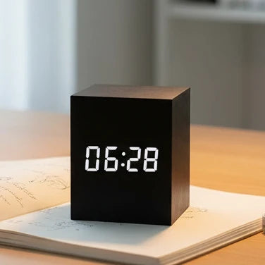 Digital Alarm Clock Cube Design Adjustable Brightness Date & Temperature Display