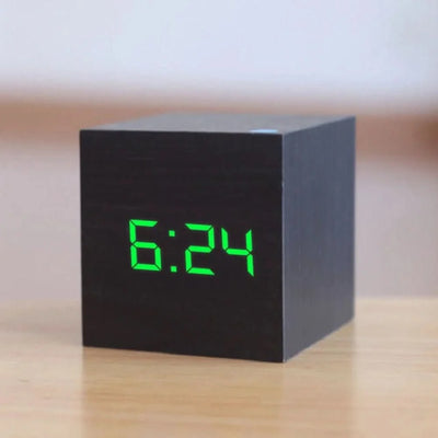 Digital Alarm Clock Cube Design Adjustable Brightness Date & Temperature Display