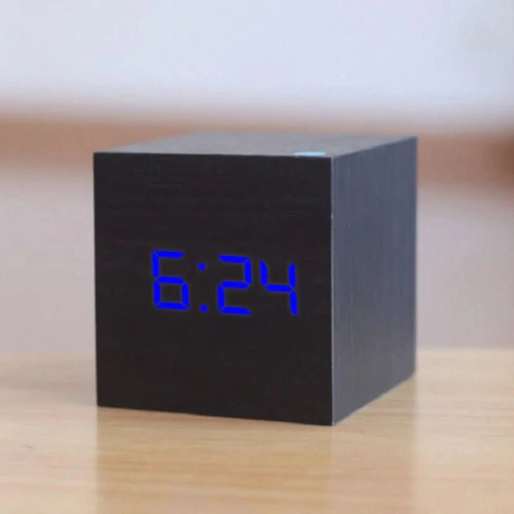 Digital Alarm Clock Cube Design Adjustable Brightness Date & Temperature Display