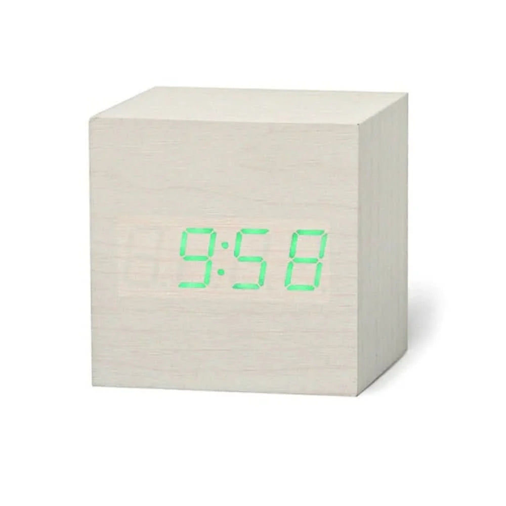 Digital Alarm Clock Cube Design Adjustable Brightness Date & Temperature Display