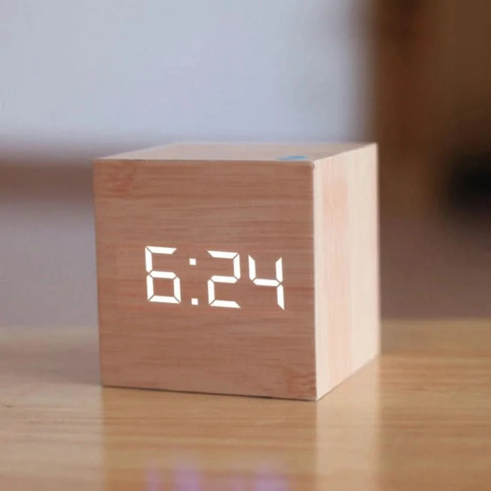 Digital Alarm Clock Cube Design Adjustable Brightness Date & Temperature Display