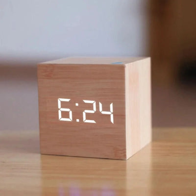 Digital Alarm Clock Cube Design Adjustable Brightness Date & Temperature Display
