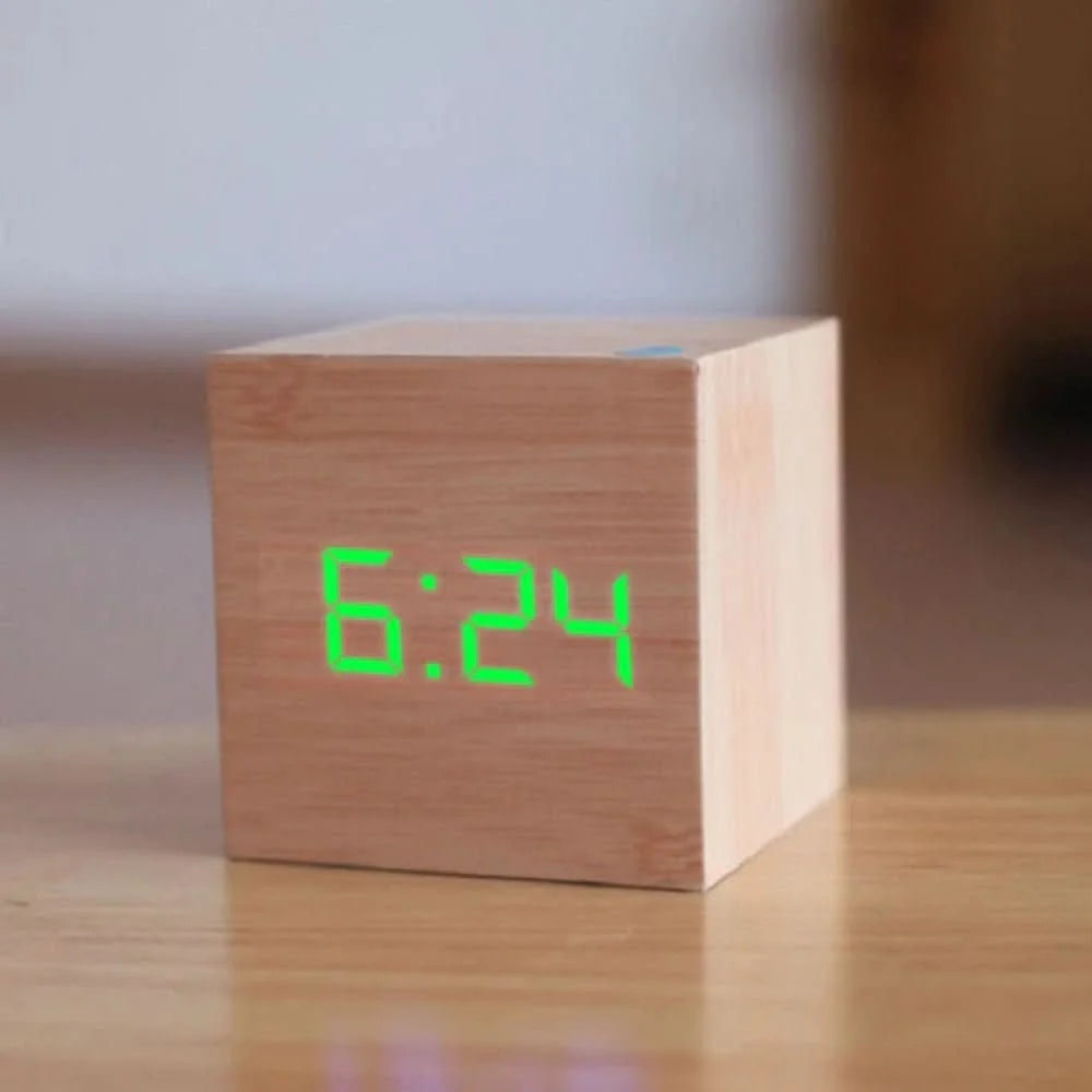 Digital Alarm Clock Cube Design Adjustable Brightness Date & Temperature Display