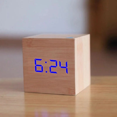Digital Alarm Clock Cube Design Adjustable Brightness Date & Temperature Display