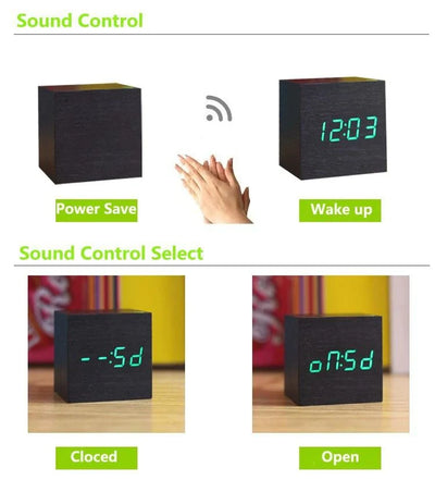 Digital Cube Clock Bamboo & Wood Battery-Powered