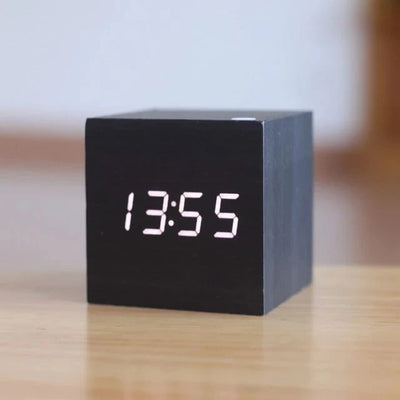 Digital Cube Clock Bamboo & Wood Battery-Powered